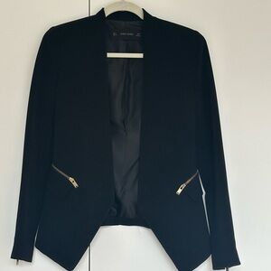 Zara Black Asymmetrical Blazer with Silver Zipper Details